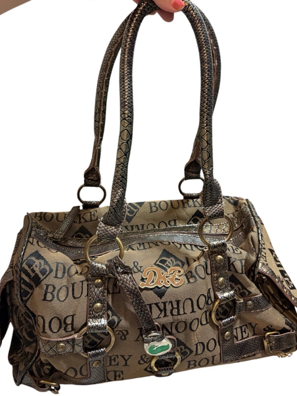 DOONEY & BOURKE Vintage Brown Logo Canvas Duffle Satchel with Gold Hardware